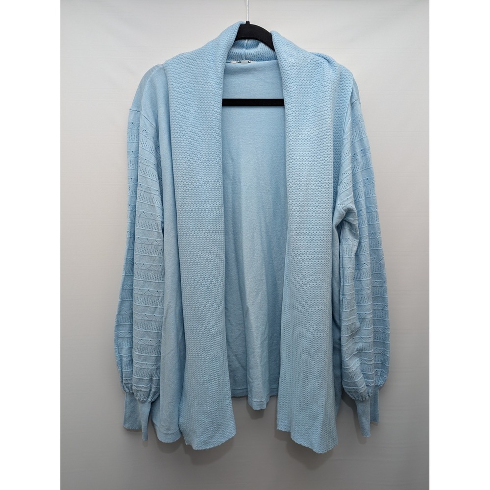 Vila Milano Cardigan Women XL Blue Open Front Pointelle Knit Shawl Collar
